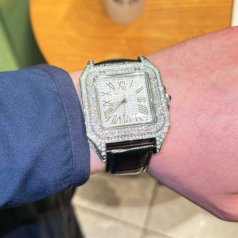 new model full diamond square watch, starry sky dial, large barrel-shaped men's watch Diamond-Studded Men's Watch Hip-Hop Wristwatch Waterpr