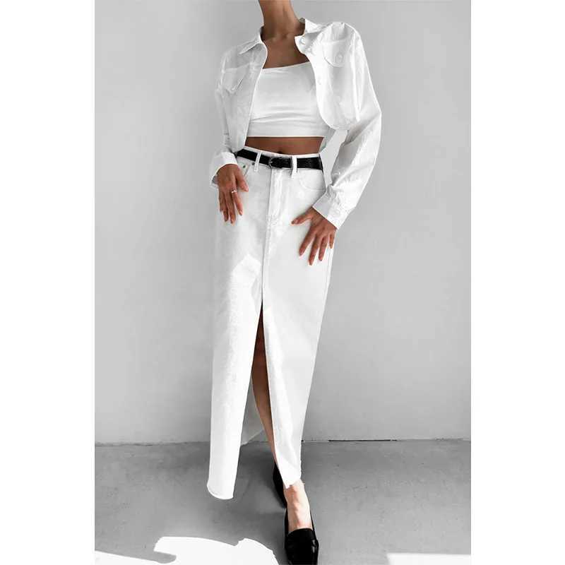 High Waist Slit Hot White Skirt New Summer Street Fashion And Versatile Long Denim Skirt For Europe And America M260316