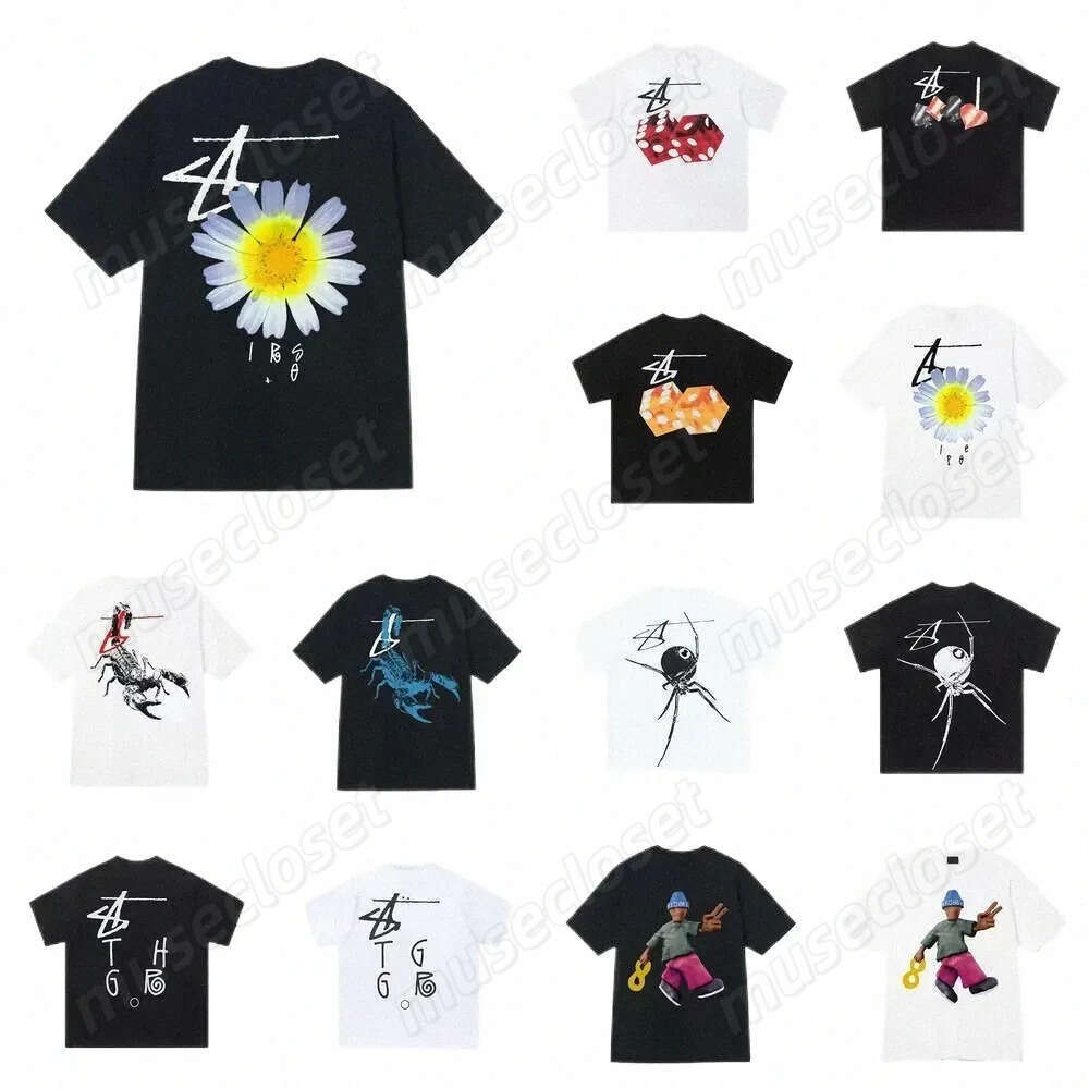 Classic Designer Stussyed T Shirt stuly stues ssyity shirt Letter Print Graphic Black 8Ball Tee Vintage Hip Hop Loose Short Sleeve Tops Men Stushir 6f4