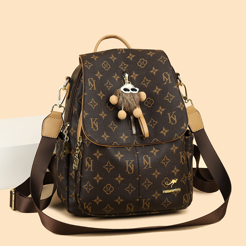 Designer Backpack Womens Autumn/Winter New 2026 Double Shoulder Bag - Soft Leather Vintage Pattern Minimalist Fashion Travel Backpack Spacious Casual 