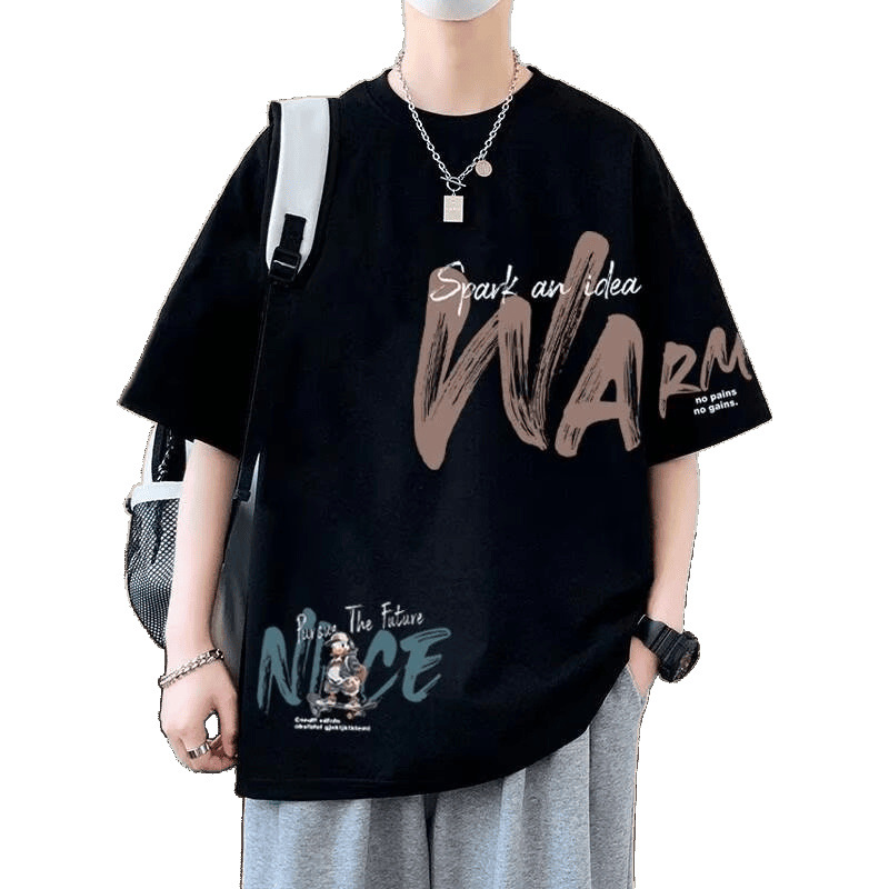 2026 Summer Cotton Short Sleeve T-Shirts for Men, American Ins Style Loose Fit Tees, Plus Size Basic Tops, Trendy Brand