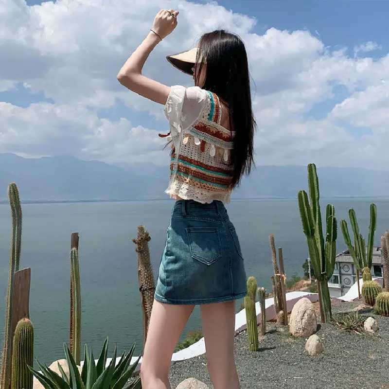 Womens Denim Skirt Y2K Style High-Waisted Slimming Bodycon Skirt Vintage Mini Dress Summer Commuter Casual Skirt M260316