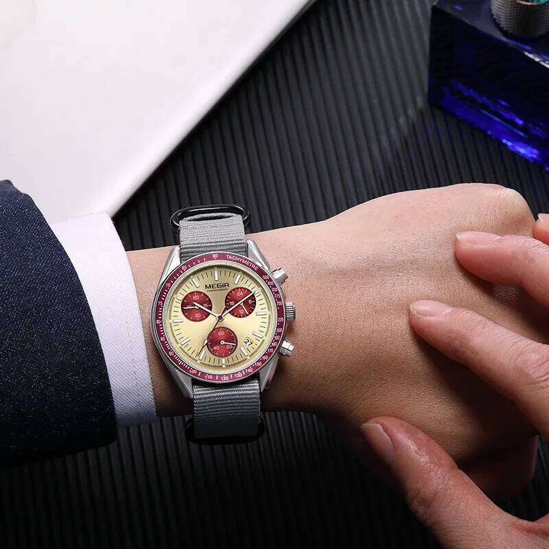 MEGIR 2247 New Luxury Canvas Braided Strap Sports Chronograph Night Light Quartz Waterproof Men's Watch reloj hombre