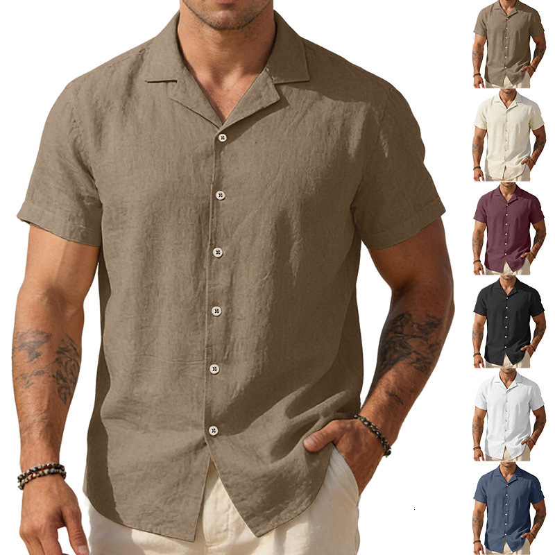 Summer New Men's Fashion Solid Designer T-shirt Color Designer Hoodie Collar Short Polo Sleeve Cotton Linen Shirt With Unique Design And Stylish Look