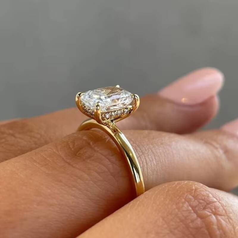 Fine Jewelry Moissanite Engagement Ring 79mm Radiant Cut Hidden Halo Silver 10k 14k 18k Custom VVS Moissanite Ring