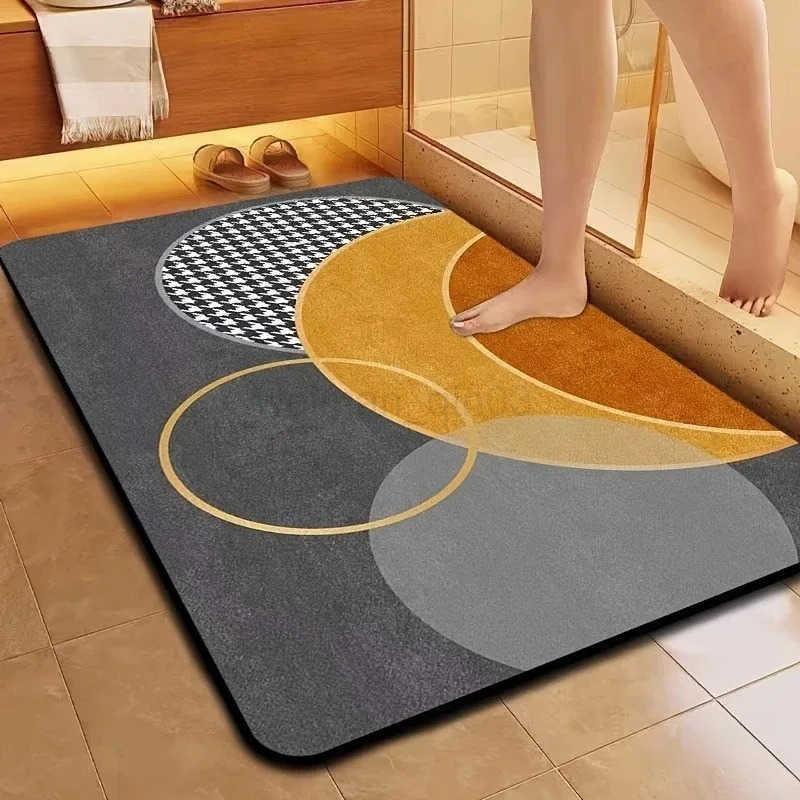 Simple Solid Color Carpet Gray Geometric Pattern Bathroom Absorbent Anti Slip Floor Mat Entrance Carpet Home Decoration H260316