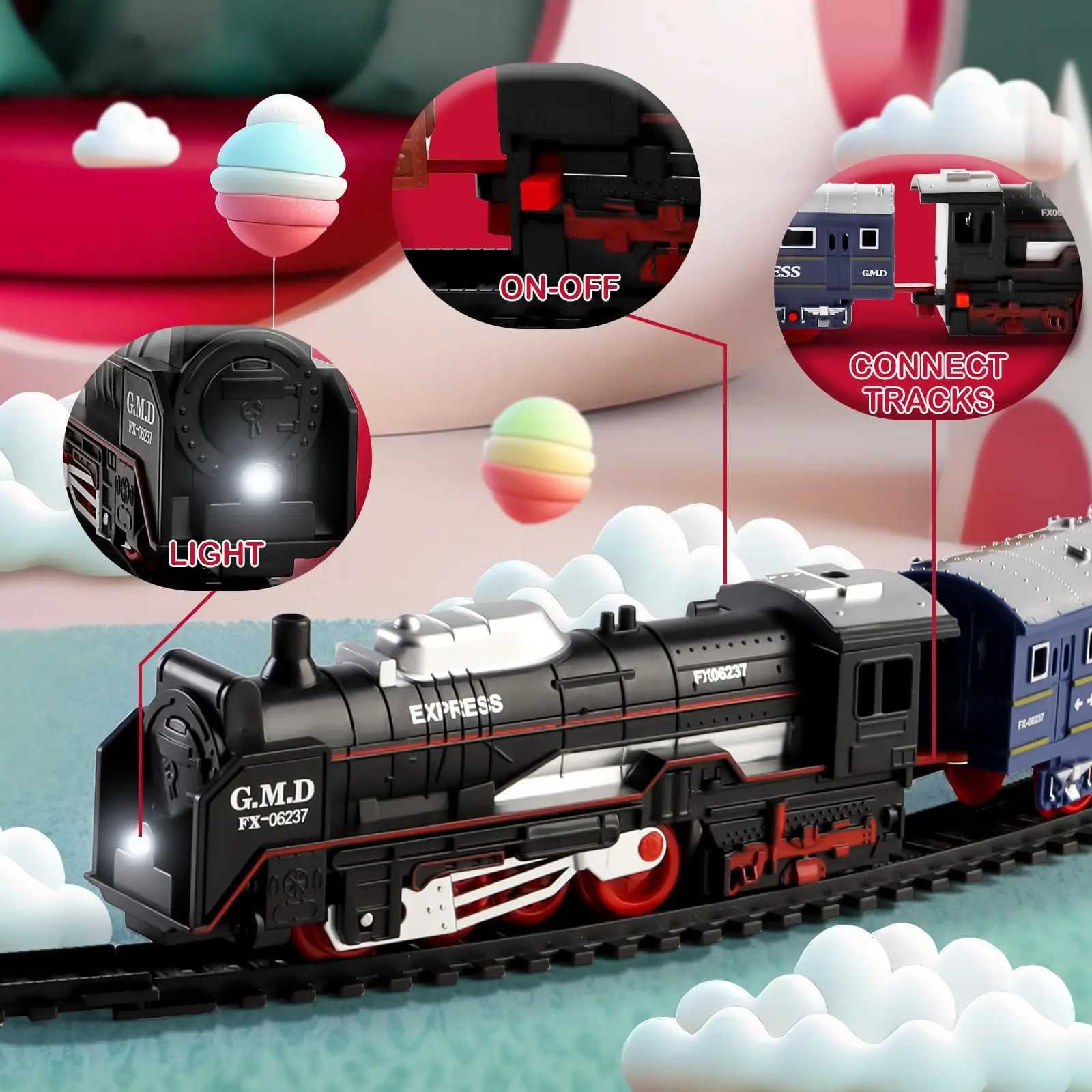 Retro Electric Freight Steam Train Toy Set - DIY Assembly Railway Track Light Sound Smoke Simulation Childrens Gift Y260316