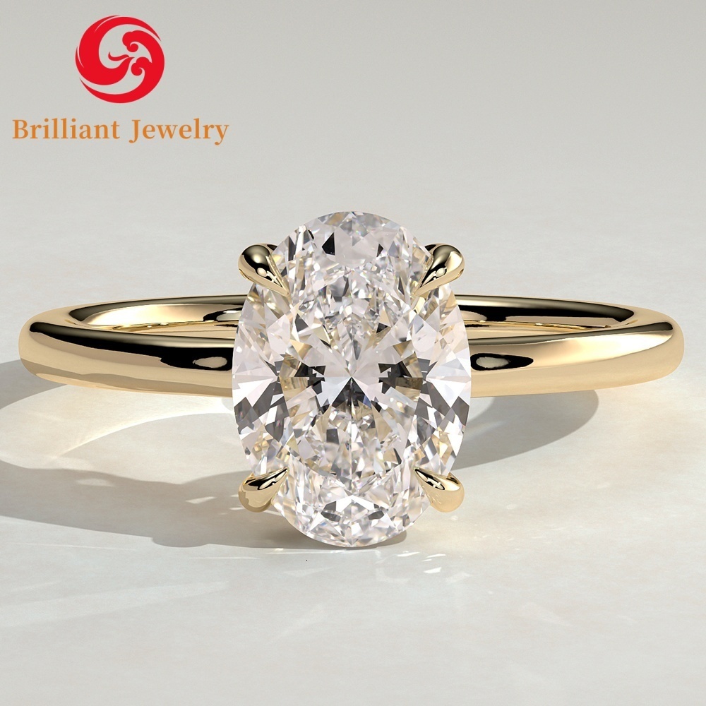 Solitaire Lab Grown Diamond Igi Certified Wedding Rings VVS Oval Cut Pure Gold Engagement Synthetic Diamond Rings