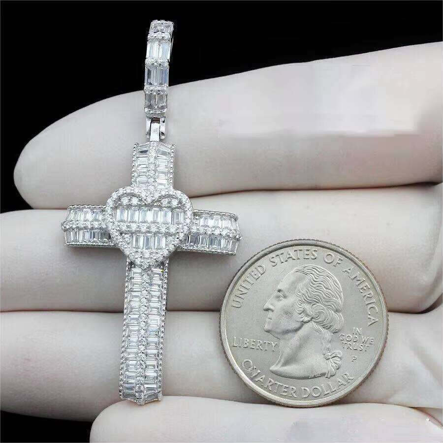 Iced Out Bling CZ Christian Engagement Party Hip Hop Men Boy Punk Style Heart Cross Shape Pendant - view 6