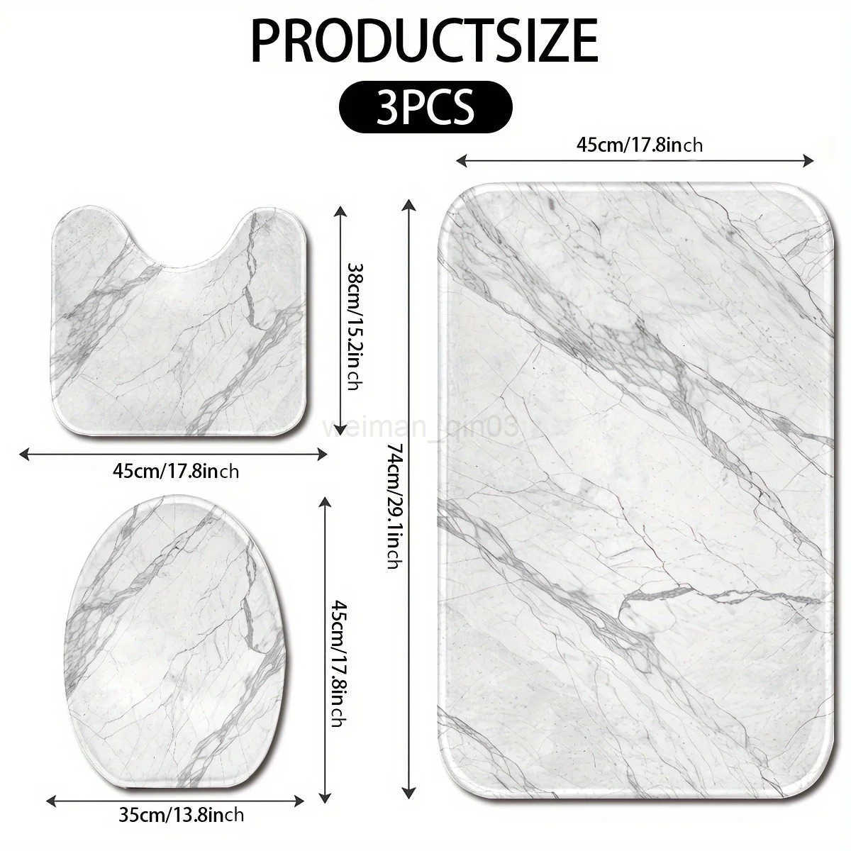 3PCS Marble Bath Mat Set Non-Slip Machine Washable Includes Floor Mat Toilet Cover Christmas Decor Polyester Bathroom Upgrade H260316