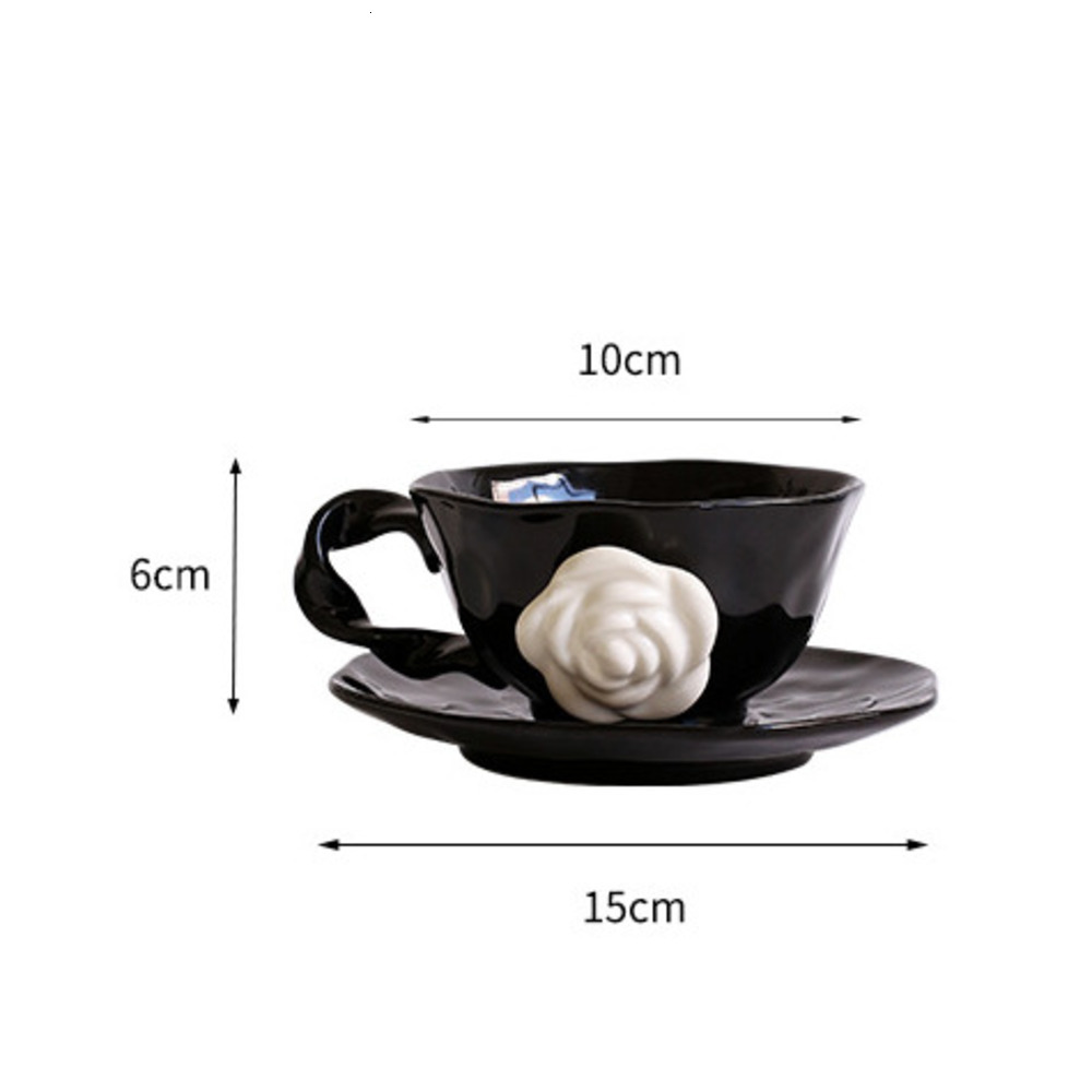 Eight-Sided Camellia and Saucer 1 Piece Cup High-End Exquisite Gift Ceramic Breakfast Oat Milk Mug