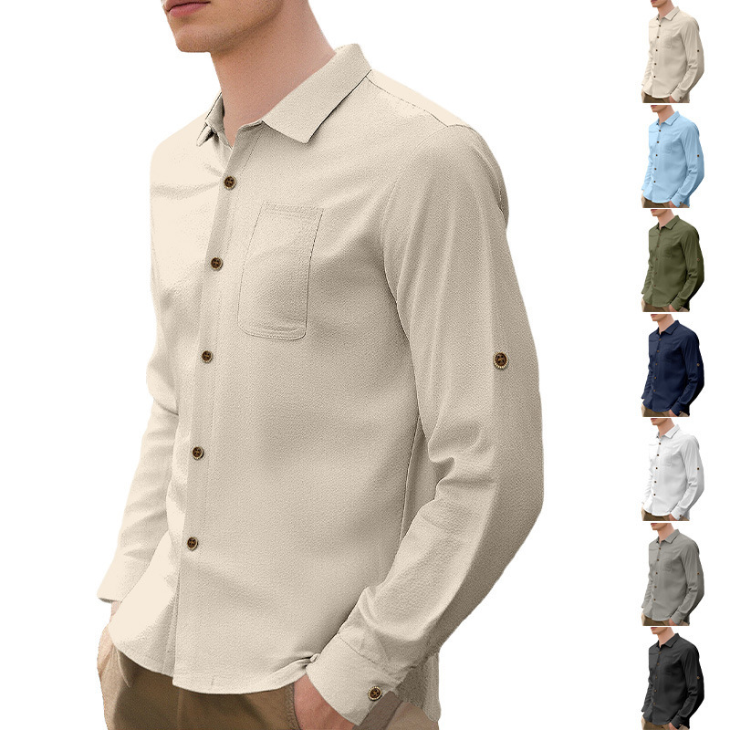 Polo Designer T-shirt Autumn Designer Hoodie New Men's Solid Color Collar Casual Cardigan Linen Loose Casual Longsleeve Shirt