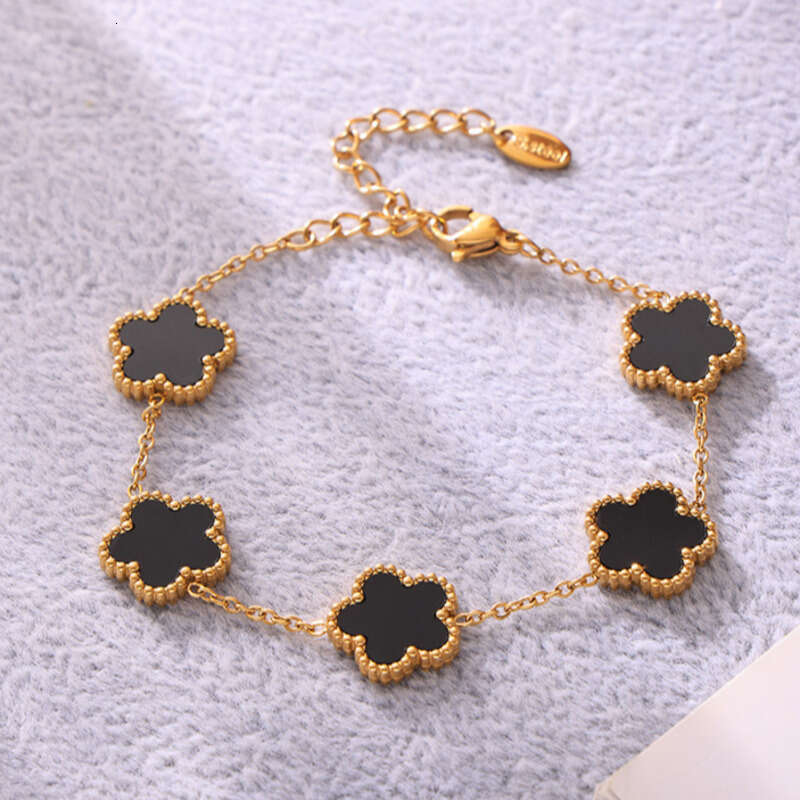 Women's Designer Bracelet: Multicolor Agate Five-leaf 18k Gold Bracelet Light Luxury Elegant Flower Chain Daily Luxury Jewelry Wholesale