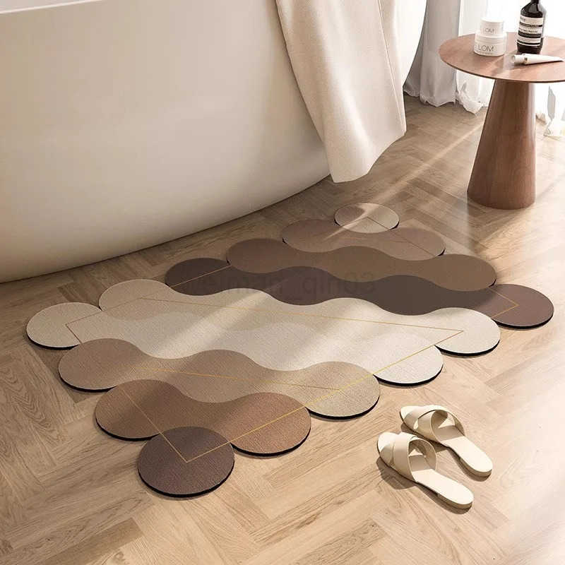 Bathroom Soft Floor Mat Toilet Absorbent Foot Mat Wash Table Non-slip Mat Cream Wind Bathroom Special Shaped Carpet Drain Mat H260316