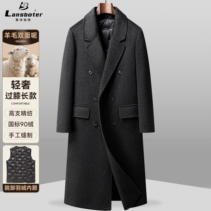 Mens Woolen Wool Coat Blazer Casual Fashion Coat Autumn and Winter Warm Double Breasted Long Style Costume Mens Clothing 240914
