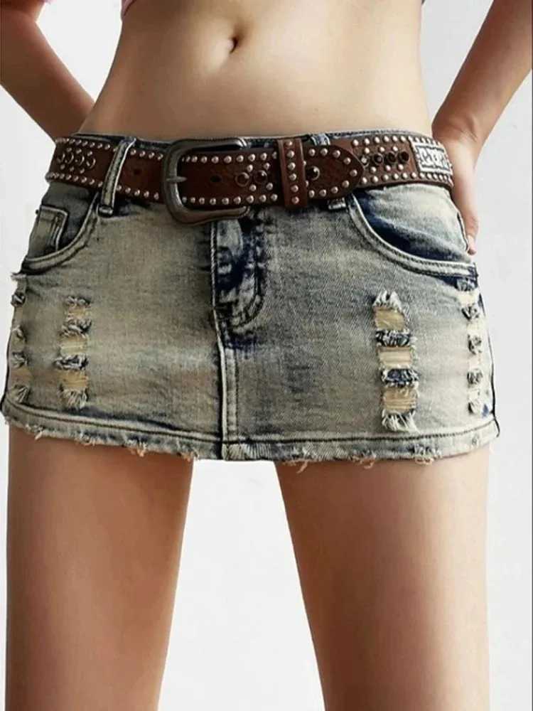 Korean Y2K Spicy Sexy Low Waist Denim Mini Skirt Womens New Summer Fashion Elastic Tight Wrap Hip Anti Shining Ultra Skirt M260316