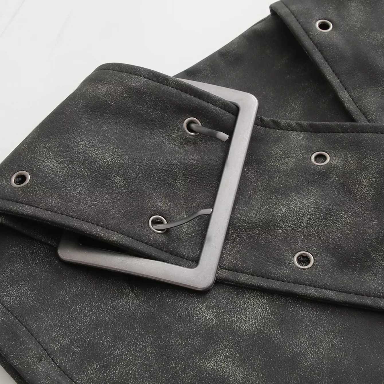 Autumn New Style Personalized Cross Belt Design Middle Ramen V-waist PU Skirt M260316