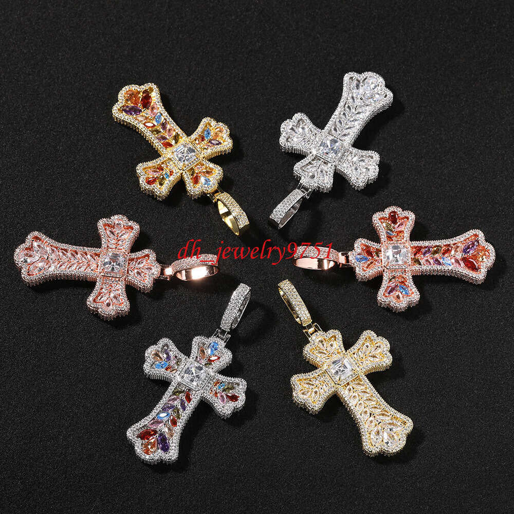 2026 Luxury Moissanite Hip Hop Jewelry S925 Sliver Diamond Ice Out Charm Cluster Fancy Cut Cross Pendant