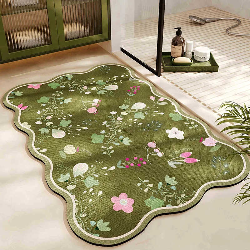 Tropical Plant Pattern Diatomite Bath Mat Super Absorbent Quick-Dry Non-Slip Mat for Bathroom H260316