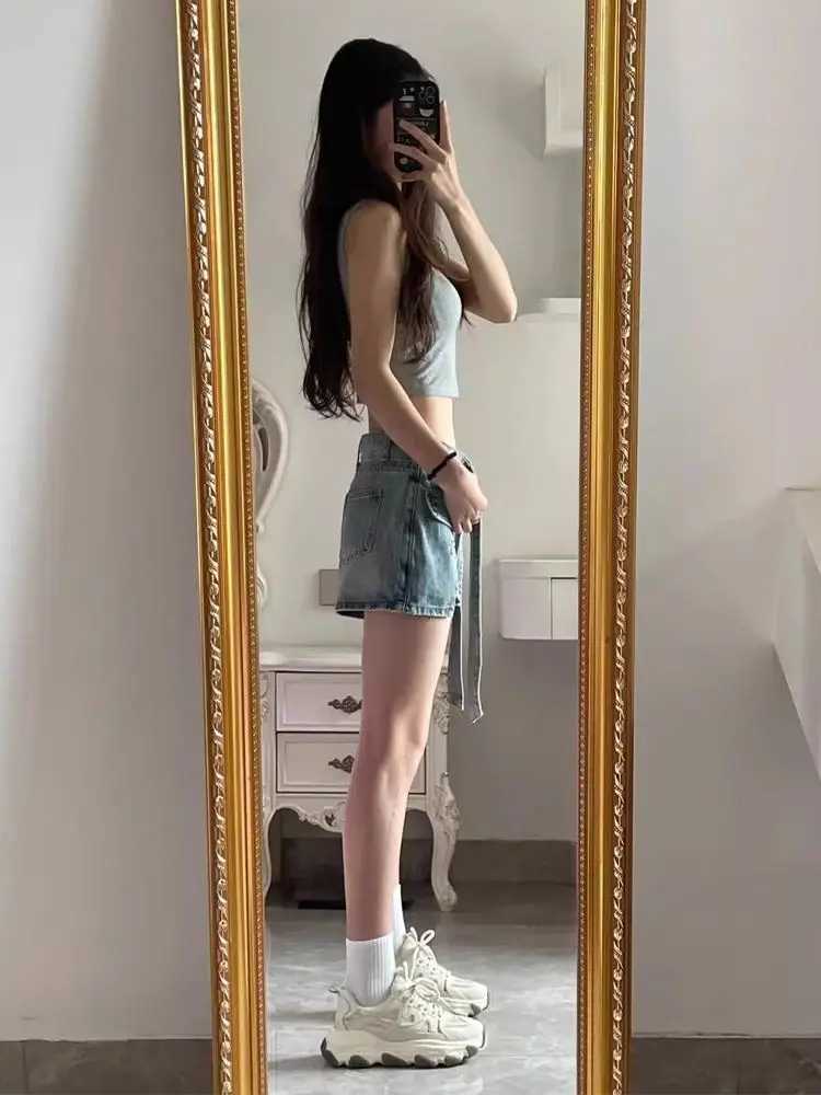 Fashion Irregular Spice Split Denim Shorts Skirt 2026 Summer New Design Strap High Waist Skinny Skirt M260316