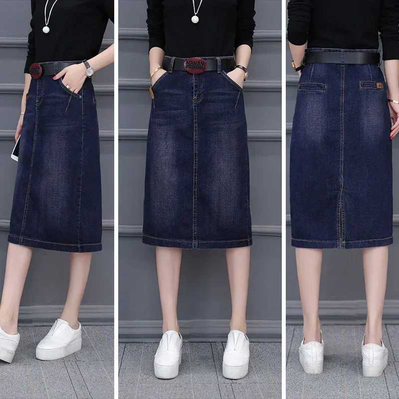 Denim Skirt Long High Waist A- line Dress for Women Woman Skirts Mujer Faldas Saias Mulher M260316