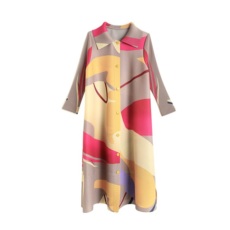 OC448M75 Women's Lolita Style Paisley Print Casual Dress Long Sleeve Button Down Open Front Wrinkle Detail Spring Autumn Coat Dress