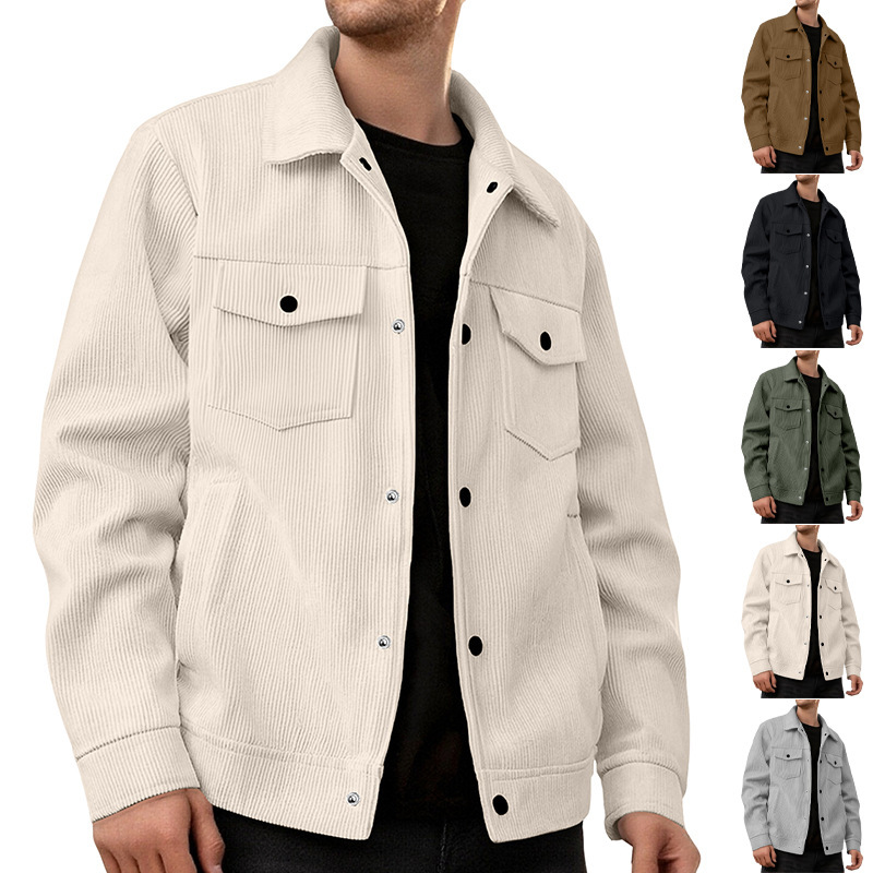 2026 European And American Corduroy Singlebreasted Casual Sports Trend Pocket Jacket Designer Jacket Men's Collar Long Sleeve Shirt