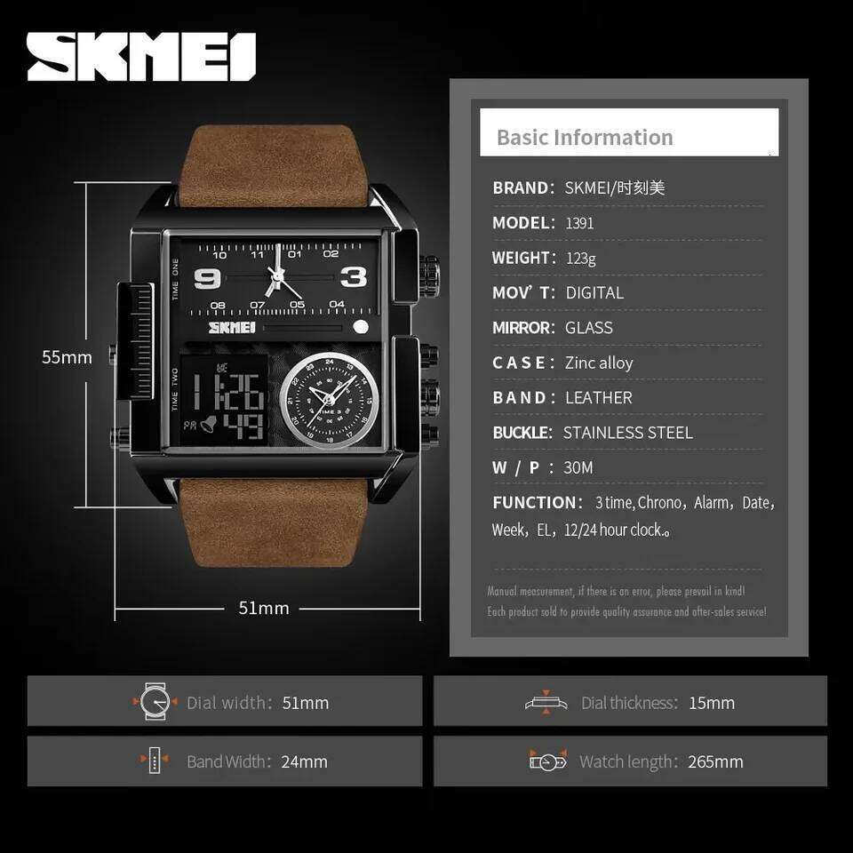 SKMEI Mens Quartz Movement Watches Clock reloj hombre 3 Time Men Sports Watch Top Luxury Brand Military Digital Wristwatch 1391
