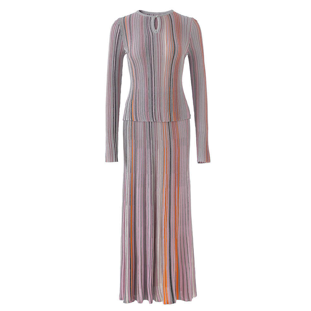 2026 Spring/Summer Designer e22 Women's Colorful Shiny Long Sleeve Round Neck Single Button Elastic Top Skirt