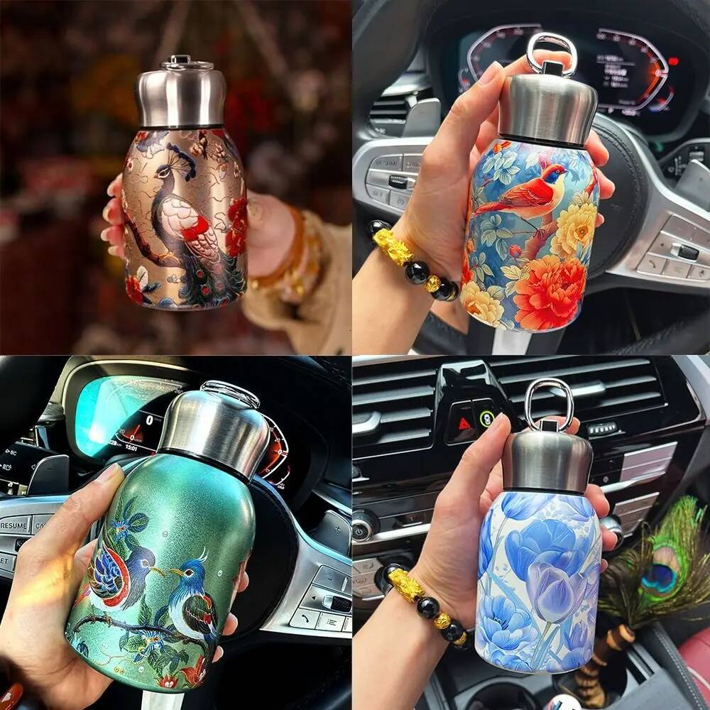 Cute Portable 304 Stainless Steel Insulated Cup Double Wall 300ml Coffee Mug Leak-Proof Mini Water Bottle Outdoor Travel Office