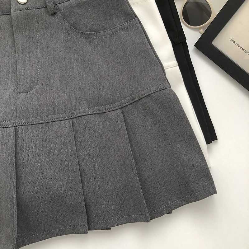 Y2K Vintage High Waist Pleated Skirt Women College Style Uniforms Safety Pants Mini Skirts Woman Korean Street Slim A-Line Skirt M260316