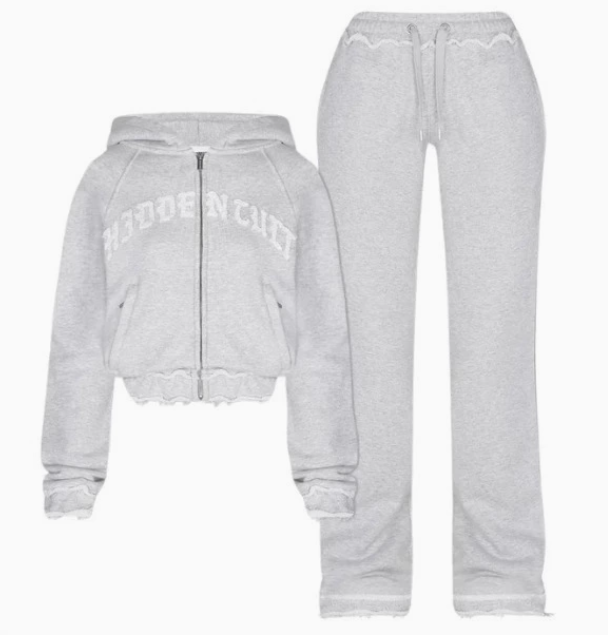 Fashion Grey Autumn Winter Set Punk Casual Retro Burr Street Burr Emo Girl Fairy Zipper Jacket Fashion Trousers 250102