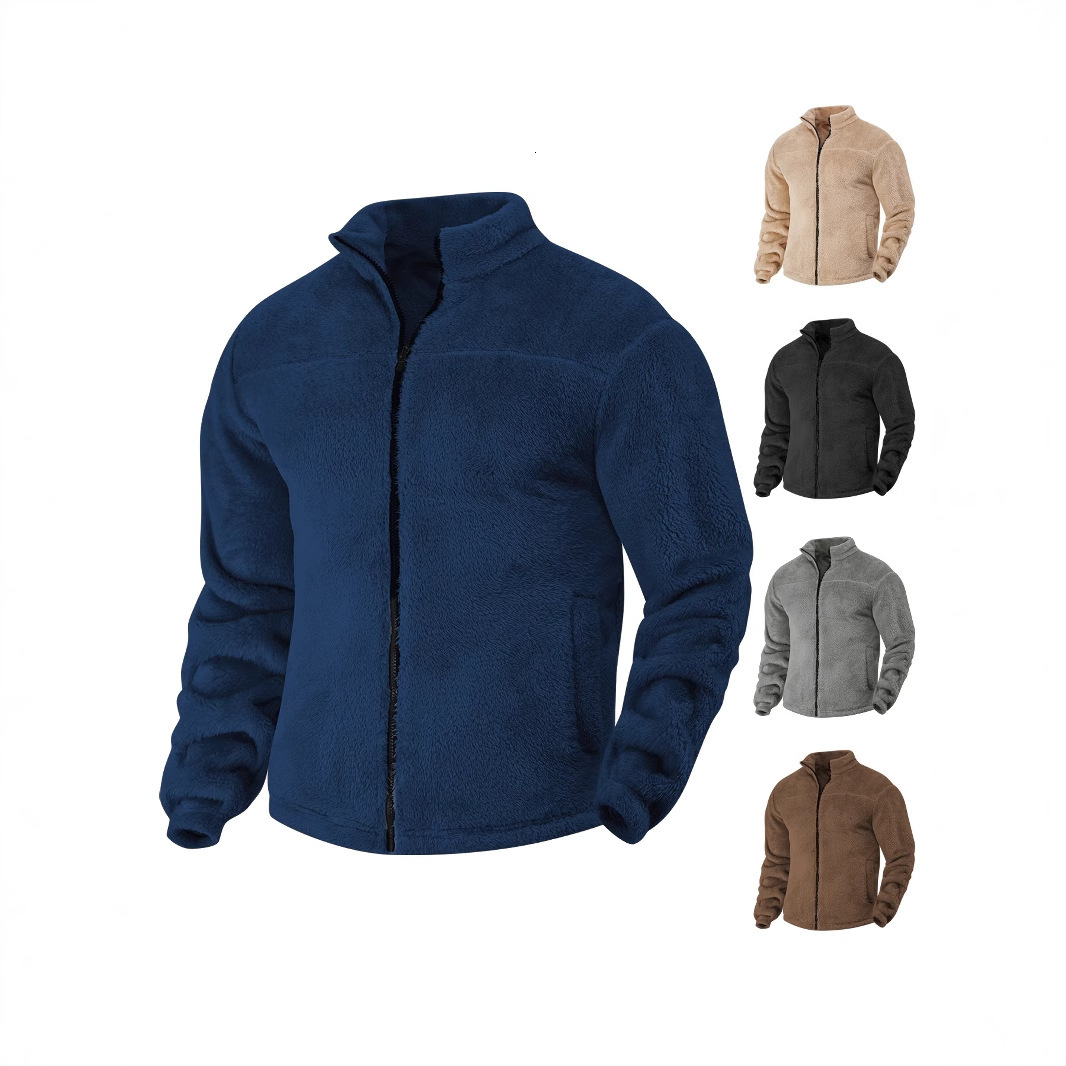 European And American Autumn/winter Men's Stand Collar Fleece Slim Fit Plus Size Designer Jacket Casual Embroidered Simple Jacket