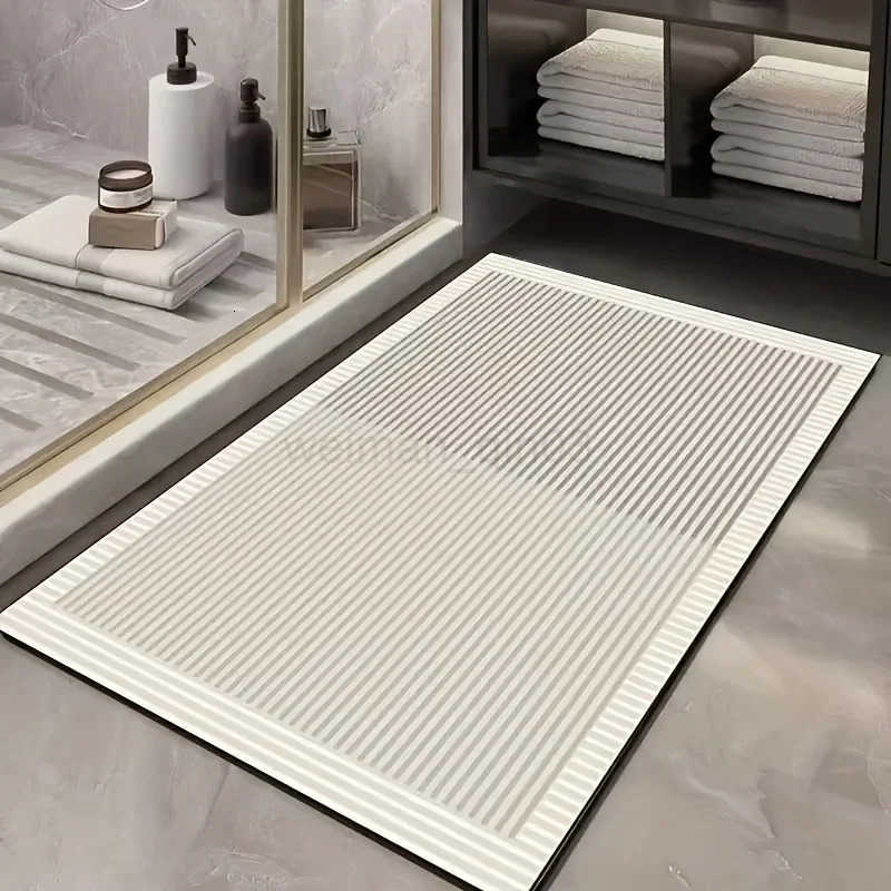 VIKAMA Geometric Line Wind Bathroom Diatom Mud Carpet Quick suction Anti slip Washable Shower Room Entrance Floor Mat H260316