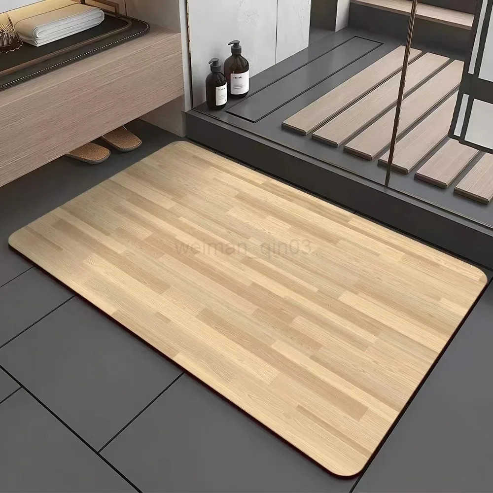 VIKAMA Retro Wood Grain Diatomite Floor Mat Water Absorbing and Slip-Resistant Bathroom and Kitchen Carpet Home Decoration H260316