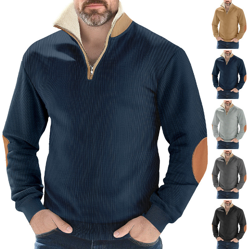 European And Designer T-shirt American New Swea Retro Patchwork Embroidery Halfzip Men's Polo Designer Hoodie Long Sleeve Swea