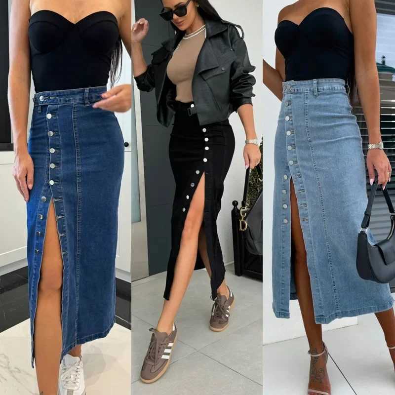 New Womens Clothing Buttons Irregular Split Half-body Denim Skirt High Waist Sexy Slim Hip Skirt M260316