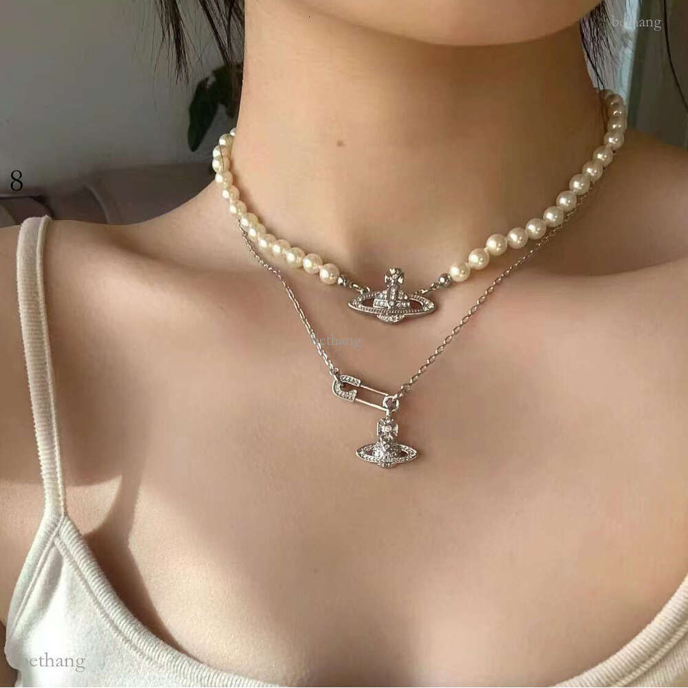 Empress High Version Saturn Pearl Necklace Autumn Winter Women Light Luxury Niche Layered Collarbone Chain Cross-Border Choker Jewelry