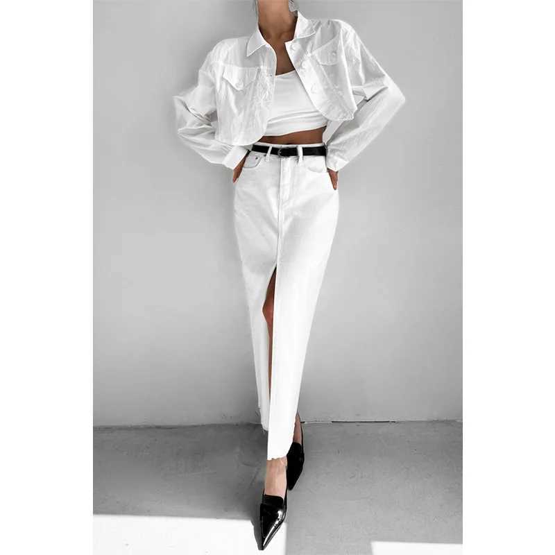 High Waist Slit Hot White Skirt New Summer Street Fashion And Versatile Long Denim Skirt For Europe And America M260316