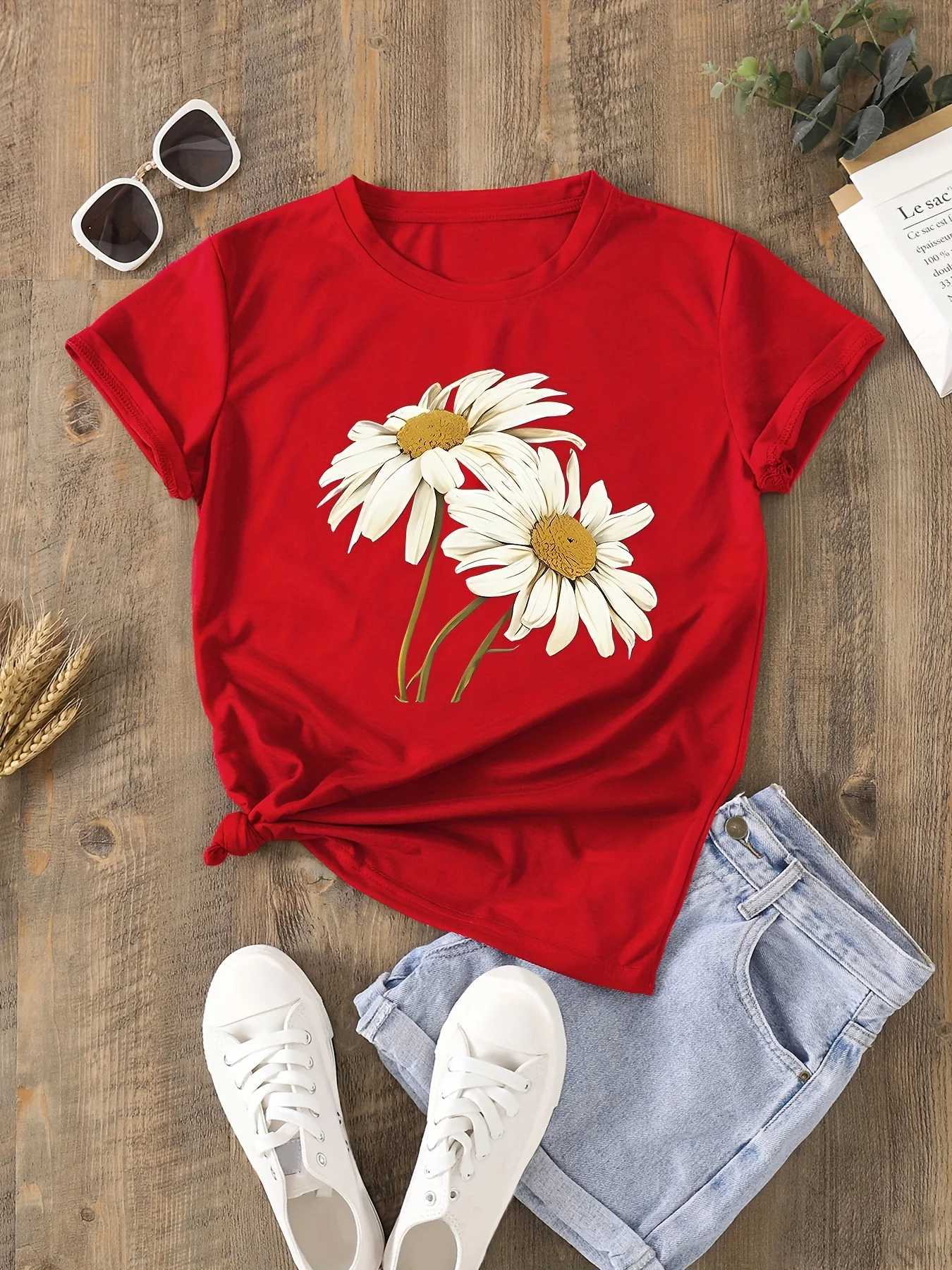 Daisy Floral Womens Tee - Boho Botanical Graphic Casual Summer Top M260317