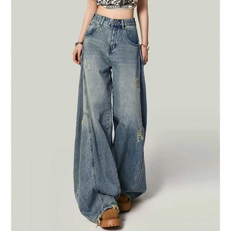 Hot Sale s Leisure Daily Jeans Women Ins Fashion High Waist Straight Leg Pants Female Chic Ripped Loose Denim Trousers M260317