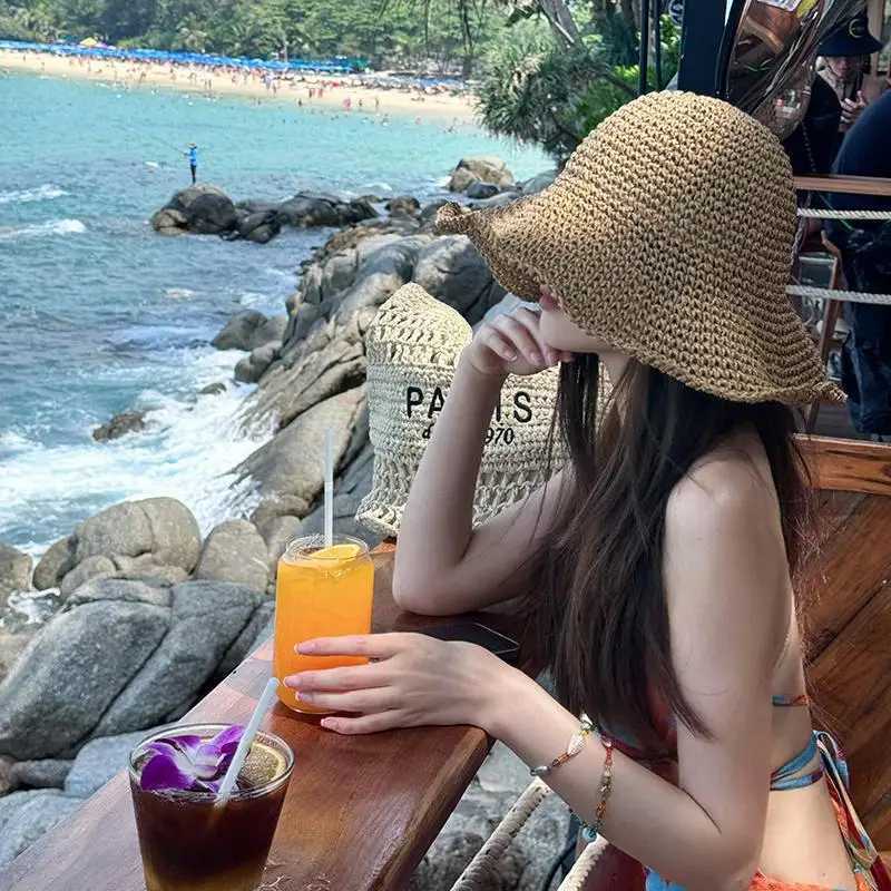 Beach Hat Female Sunscreen Cap Simple Women Panama Straw Hat Summer Sun Hat for Women Lady Folding Travel Caps 10cm Brim Floppy H260317 - view 5