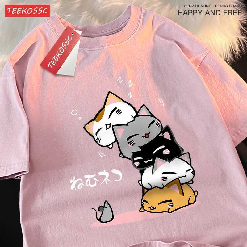 Cute Stacked Cats SLeeping DonT See The Men Women T Shirts Oversized Loose T-Shirts Summer Cotton O-Neck Short SLeeve M260317