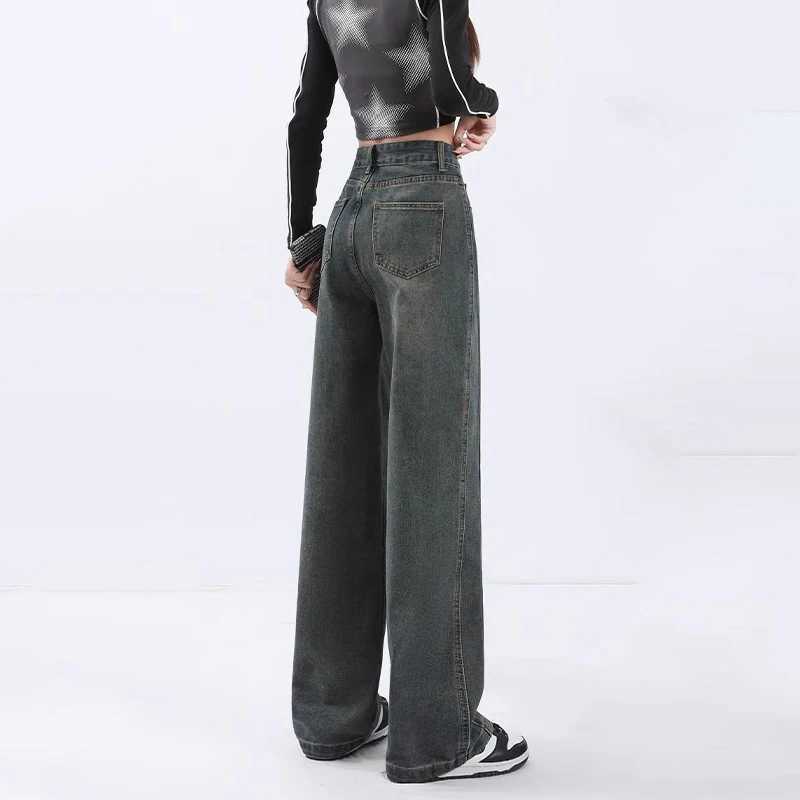 Woman New High Waist Loose Wide Leg Jeans s Boyfriend Straight Leg Pants Female Fashion Gray Black Denim Trousers Large Size M260317