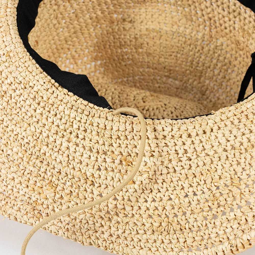 Trendy Handmade Crochet Raffia Straw Denim Hat with Adjustable Strap for Outdoor Sun Protection Casual Summer Fashion Sun Hat H260317 - view 7