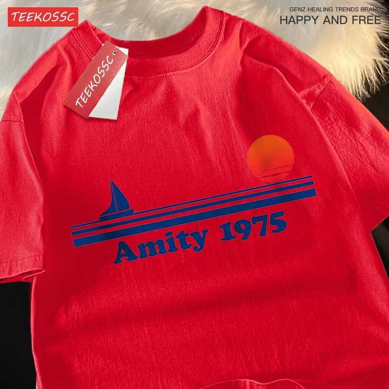 Amity 1975 The Sailboat Of Hope Mens Street Clothing Breathable Oversized T-Shirts Brand Tops Cotton Casual T Shirt Couple M260317