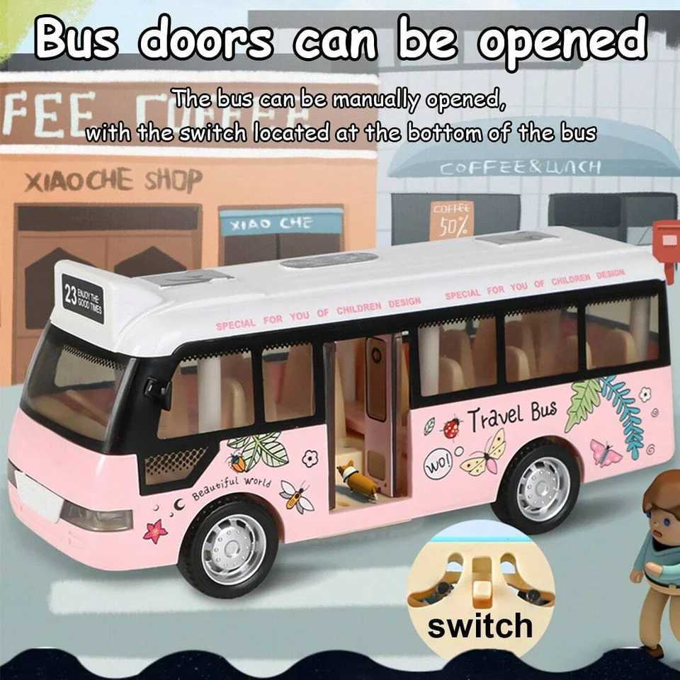 Interactive Kids City Bus with Lights SoundsPlastic Pull Back Play Vehicle Perfect for Kids Playtime D260317