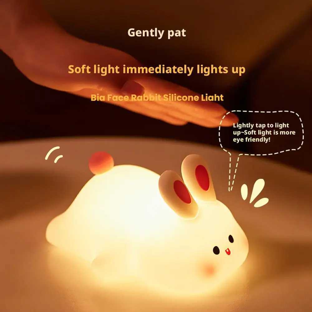 Rechargeable LED Silicone Night Light Up Bunnies Big Face Rabbit Decor Cute Bunny Lamp Novelty Gifts Kids Room Bedroom H260316