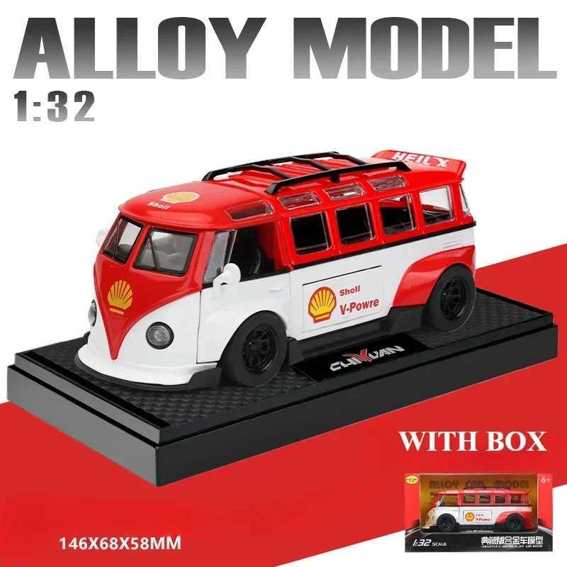 132 T1 Bus Model Sound Light Children Boy Diecast Toy Vehicle Collective Home Decor Metal Miniature Voiture D260317