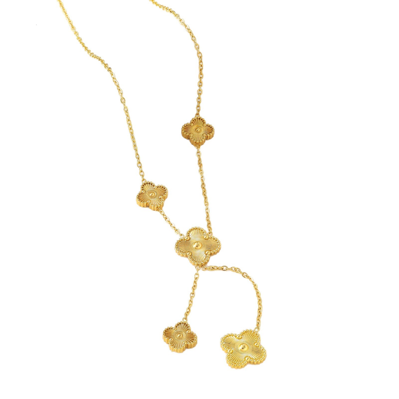 Fashion Elegant Four-Leaf Flower Collarbone Chain Set For Women New Trendy Versatile Internet Celebrity Design Necklace And Earrings